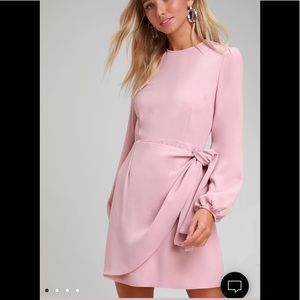 Lulu’s Believe It or Knot Rose Pink Long Sleeve Tie-Front Skater Dress s…